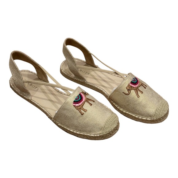 Talbots Gold Embroidered Elephant Espadrille 10 Beaded Slingback Flats - Picture 9 of 9